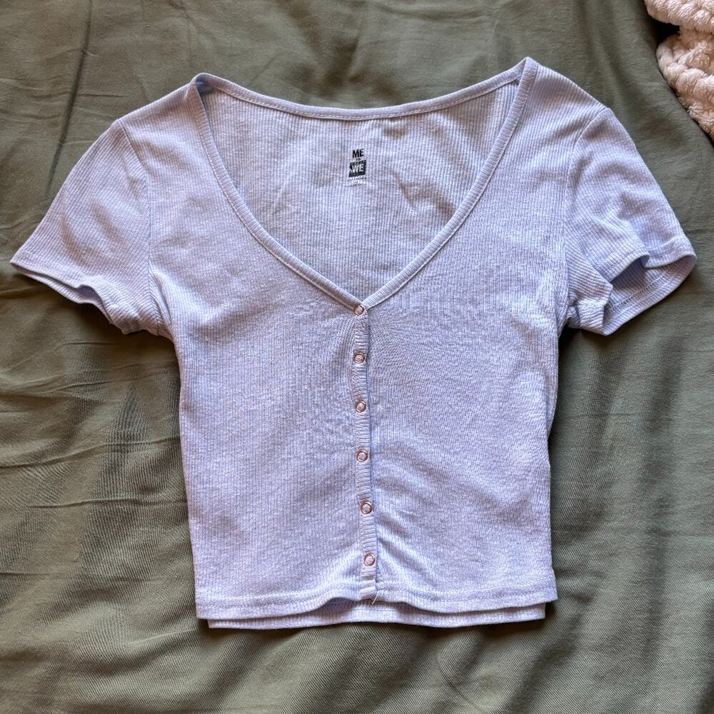 PacSun ME to WE Essentials Cropped Ribbed Knit Top/Tee | Pale Lavender | Size M